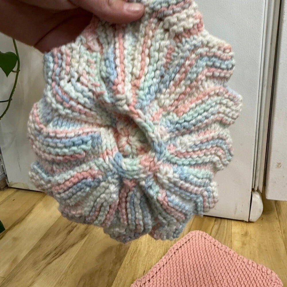 Handmade Pink and Multicolor Knit Dishcloth Set